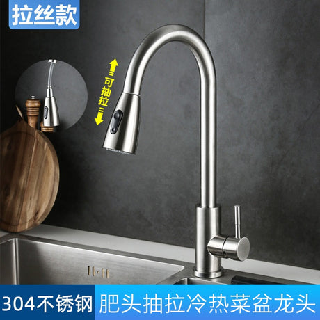 304 stainless steel kitchen faucet, hot and cold water pull-out vegetable basin sink faucet - V.I.P Digital Presence