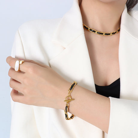 Hip hop design 18k real gold leather rope bracelet jewelry - V.I.P Digital Presence
