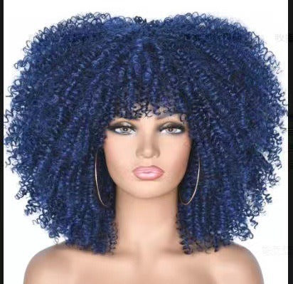 Female Hair African Small Curly Hair Explosion Head Black Chemical Fiber Wig Full Head Set - V.I.P Digital Presence