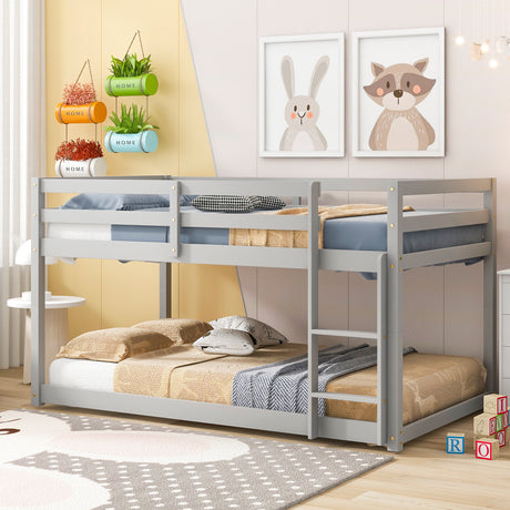 Twin over Twin Floor Bunk Bed,Grey - V.I.P Digital Presence