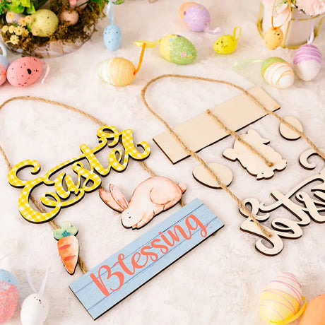 Easter decoration supplies Easter grid letter wooden pendant cartoon Easter egg rabbit pendant - V.I.P Digital Presence