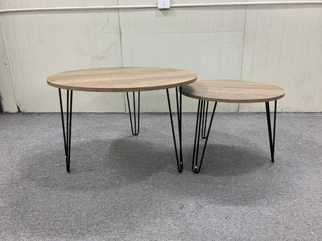 27.56'' Round Nesting Coffee Table Set of 2, Circular Nesting End Table Set  Sturdy Metal Base for Living Room, bedroom, Brown - V.I.P Digital Presence