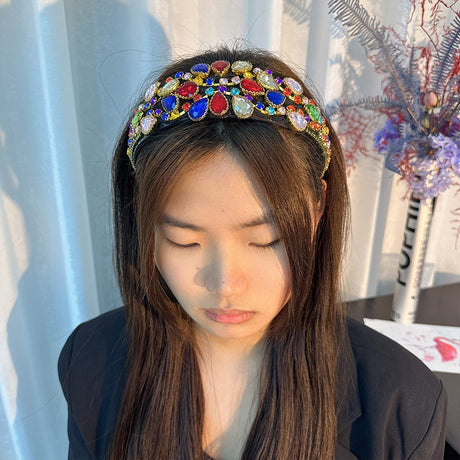 Fashionable hair band for women Baroque retro water droplet drill bit band inlaid with colored diamond hair accessories - V.I.P Digital Presence