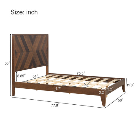 Mid-Century Modern Platform Bed Wood Slat Support with No Box Spring Needed,Full, Walnut - V.I.P Digital Presence