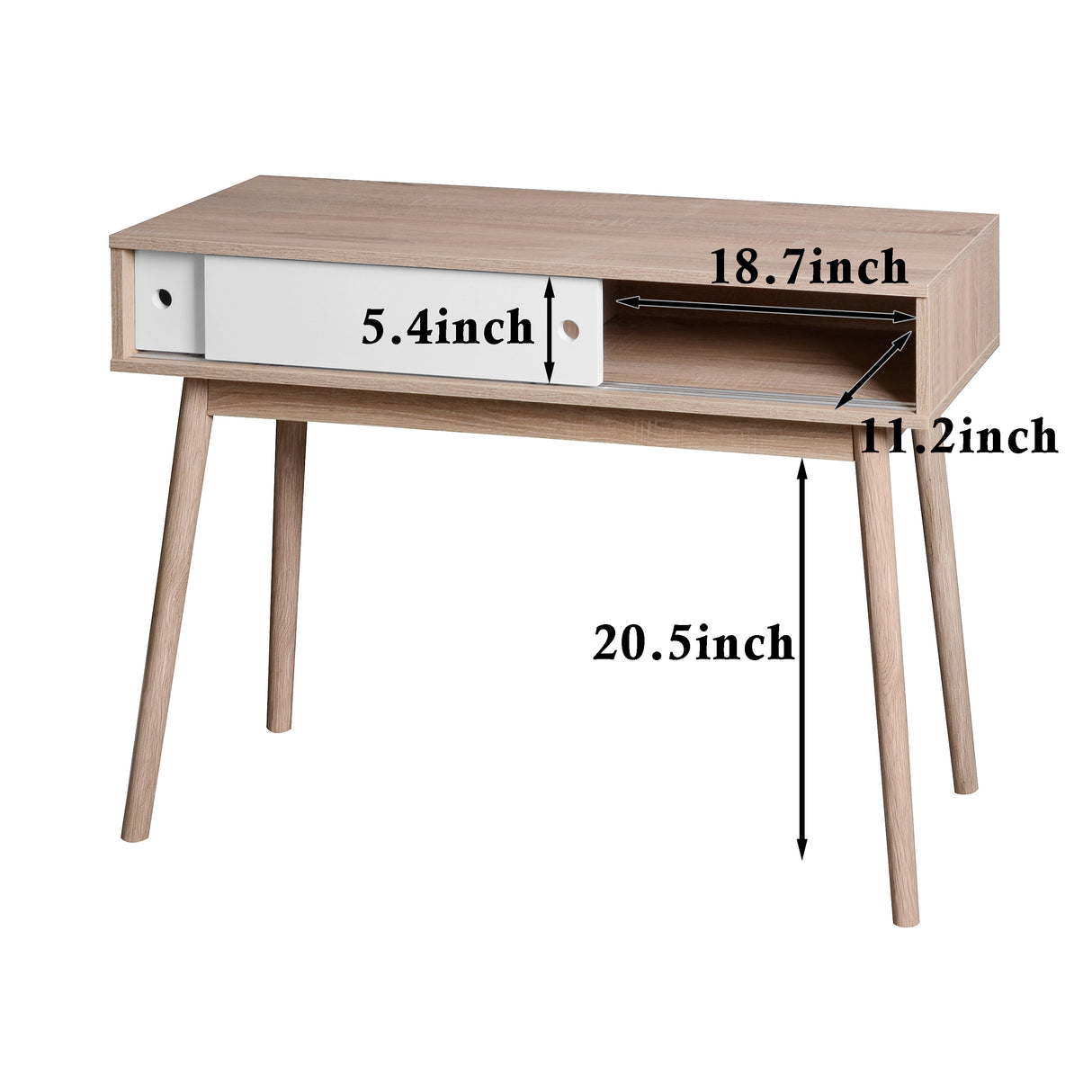 Kitchen Mid-Century Table Writing Desk with 2 Push-pull White Panel Drawers and Wood Legs, Natural Color - V.I.P Digital Presence
