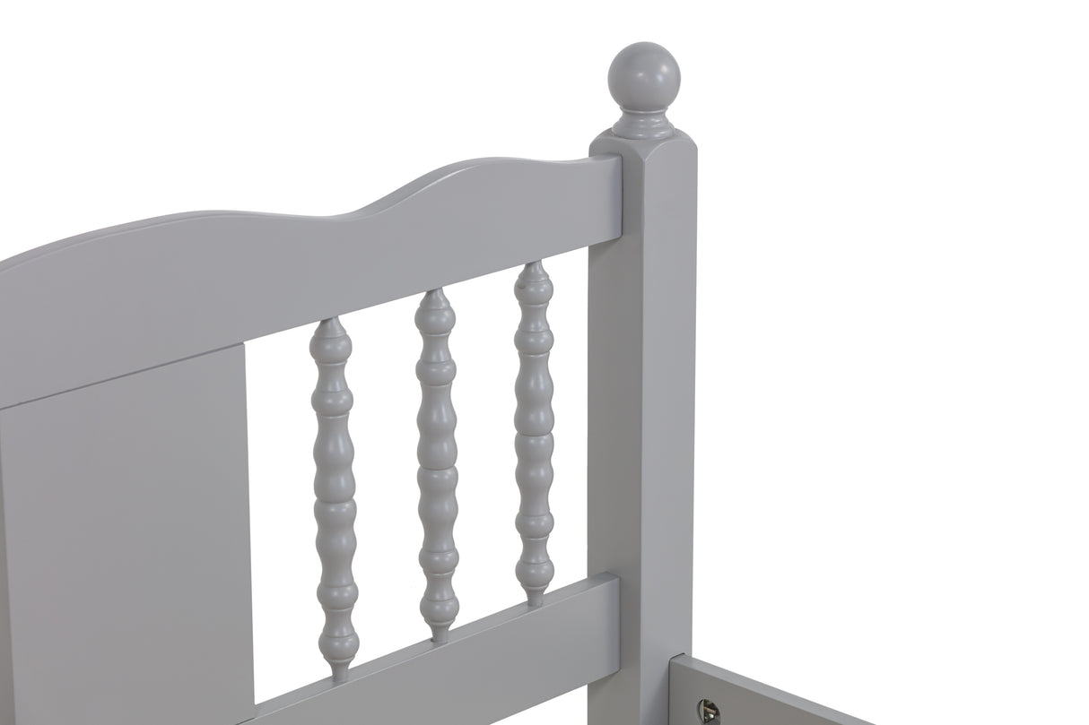 Twin Bed with Column-Decoration Headboard, with Bed Slats,Grey - V.I.P Digital Presence