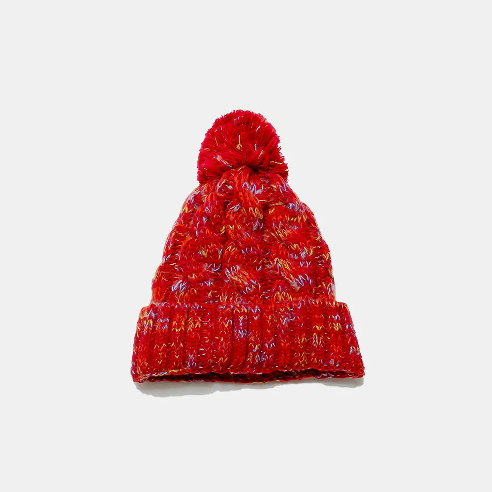 Contrast Cable-Knit Hat with Pompom - V.I.P Digital Presence