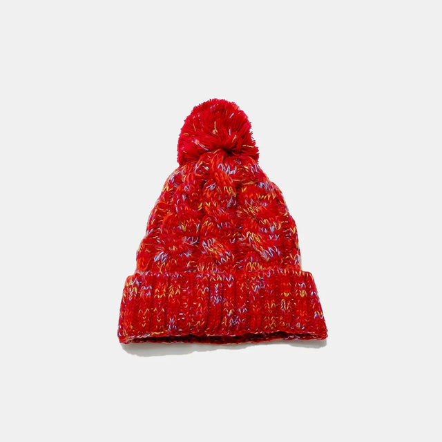 Contrast Cable-Knit Hat with Pompom - V.I.P Digital Presence