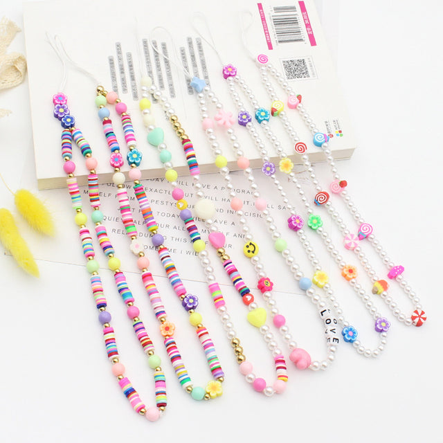 New Mixed Color Soft Pottery Pearl Mixed String Bohemian Simple Style Anti-Drop Function Mobile Phone Chain - V.I.P Digital Presence