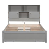 Full Size Platform Bed with Storage Headboard, Charging Station and 4 Drawers, Gray - V.I.P Digital Presence