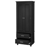 Tall Storage Cabinet with Two Drawers for Bathroom/Office, Black - V.I.P Digital Presence