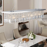 Modern Crystal Chandelier for Dining Room 8-Light White Rectangle Raindrop L39.4'' x W9.8'' x H8.7'(Bulb Not Included) - V.I.P Digital Presence