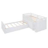 L-shaped Space-Saving Twin Loft and Twin Platform Bed with 7 Drawers and Full Guardrails(WHITE) - V.I.P Digital Presence