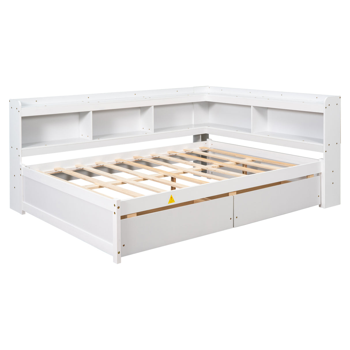 Full Bed with L-shaped Bookcases, Drawers ,White - V.I.P Digital Presence