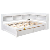 Full Bed with L-shaped Bookcases, Drawers ,White - V.I.P Digital Presence