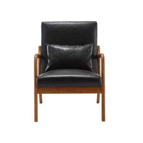 COOLMORE modern style chair, solid wood cushion lounge armchair with a pillow (black PU) - V.I.P Digital Presence