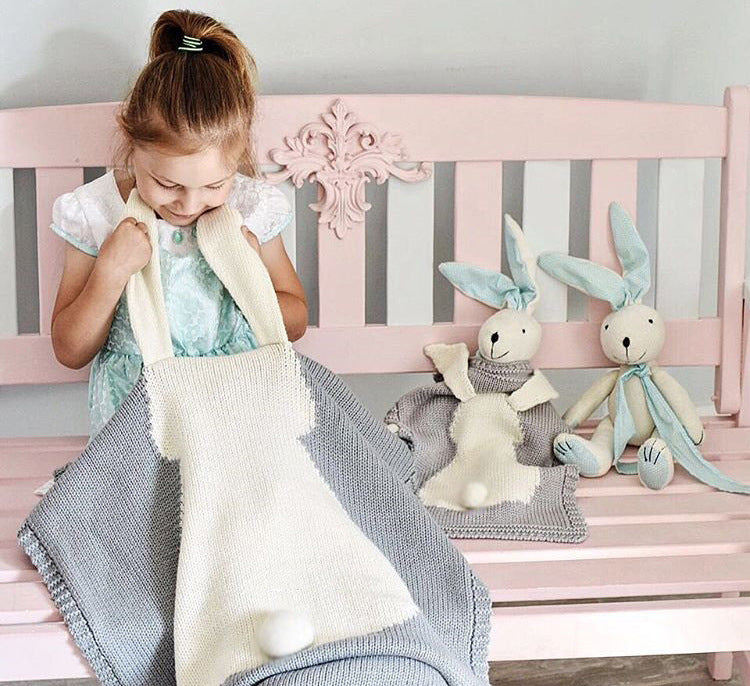 Nueva manta con orejas de conejo, manta tridimensional de conejo, manta de punto para niños, manta para bebé