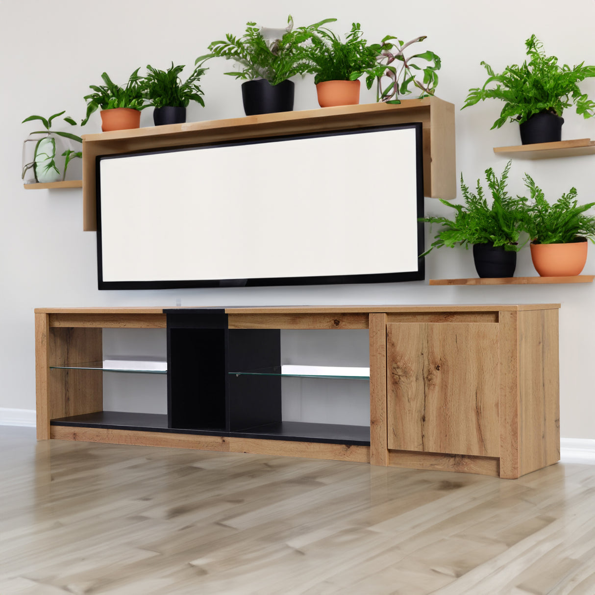 ModernTV stand suitable for TVs under 80 inches, media console with multifunctional storage, and LED lights - V.I.P Digital Presence