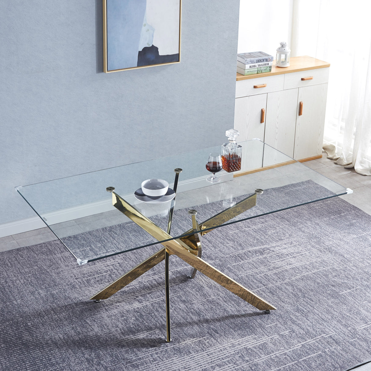 Rectangular Tempered Glass Dining Table, Modern Dining Room Interior Design, For 6 People - V.I.P Digital Presence