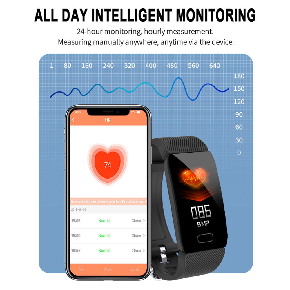 1.14 Pulsera inteligente con monitor de ritmo cardíaco, presión arterial y clima, reloj inteligente resistente al agua para hombres, mujeres y niños.