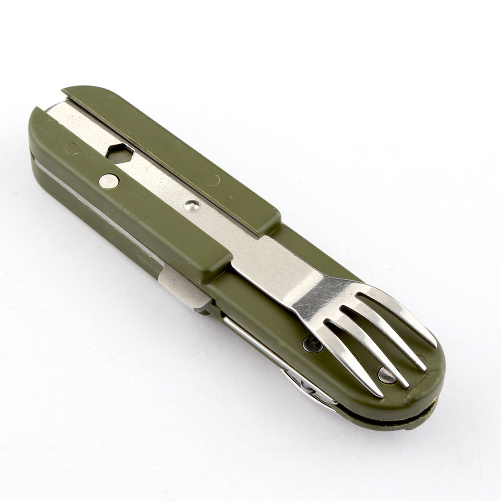 Cuchillo plegable para acampar, tenedor y cuchara combinados, vajilla de acero inoxidable, cuchillo y tenedor multifunción, desmontaje y montaje de vajilla. 
