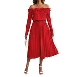 One-Shoulder Long Sleeve Solid Color Women's Dress - V.I.P Digital Presence