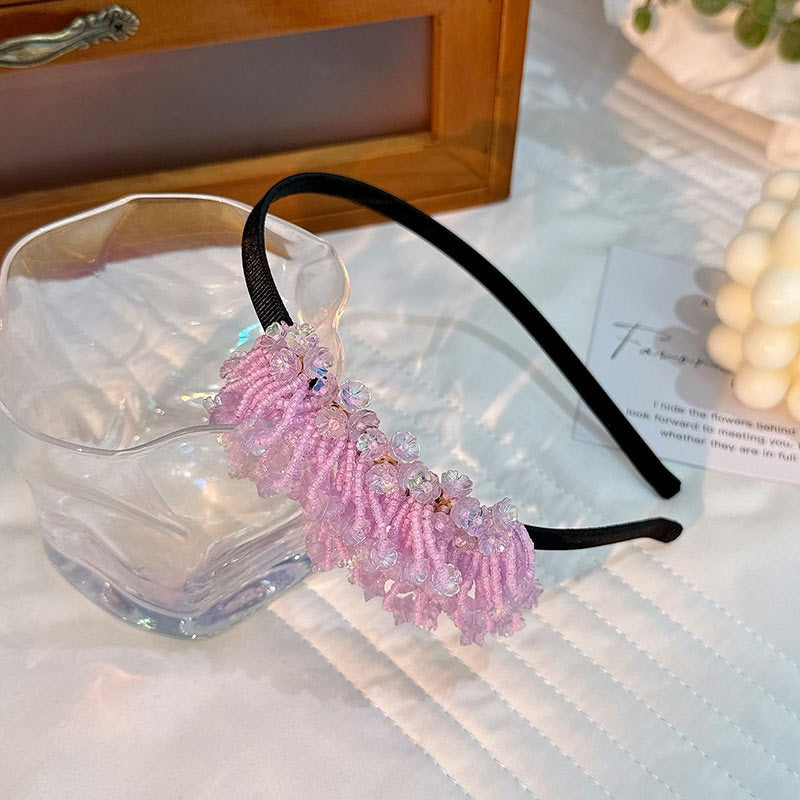 Handmade rice bead tassel flower side hair hoop for women - V.I.P Digital Presence