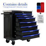 7 DRAWERS MULTIFUNCTIONAL TOOL CART WITH WHEELS-BLACK+BLUE - V.I.P Digital Presence