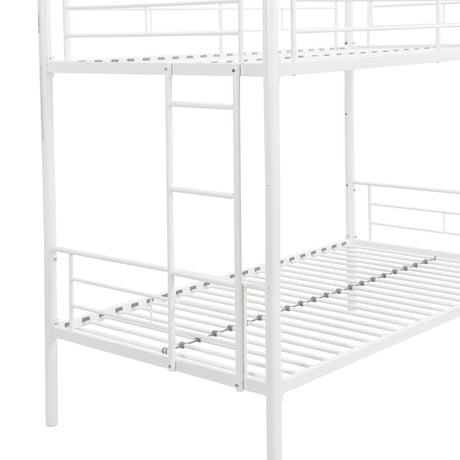 Twin metal bunk beds, metal structure bed frame with safety guardrails and 2 ladders, convertible bunk beds, white - V.I.P Digital Presence