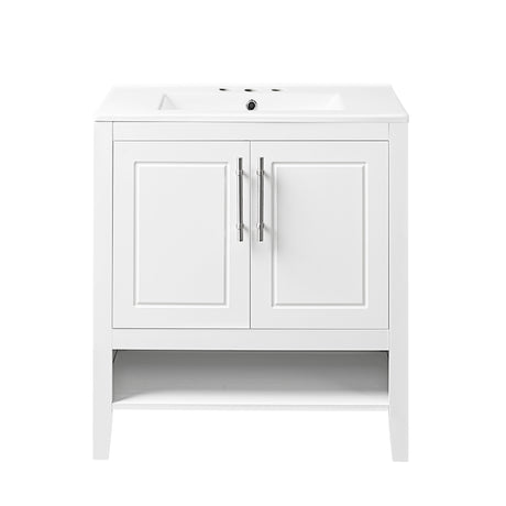 30" Bathroom Vanity with Sink  Multi-functional Bathroom Cabinet with Doors and Drawers Solid Frame and MDF Board, White - V.I.P Digital Presence