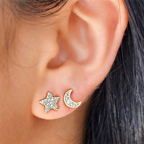 S925 Small Ins 4 Piece Set Star Octagonal Star Four Point Star Moon Earring Set - V.I.P Digital Presence