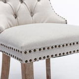High-end Tufted Solid Wood Contemporary Flax Upholstered Dining Chair with Wood Legs Nailhead Trim 2-Pcs Set Gray