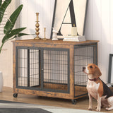 Furniture Dog Cage Crate with Double Doors, Rustic Brown, 38.58'' W x 25.2'' D x 27.17'' H - V.I.P Digital Presence