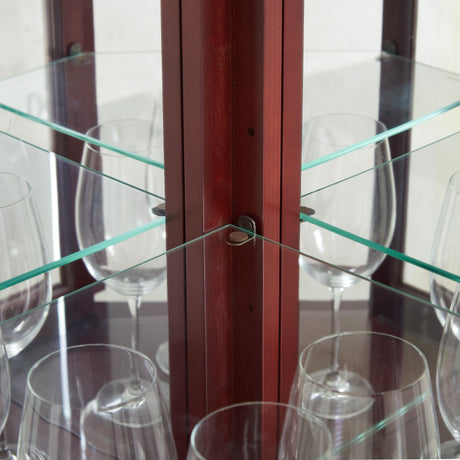 Corner Curio cabinet with lights, adjustable tempered glass frame, display cabinet, cherry color (excluding E26 light bulbs) - V.I.P Digital Presence