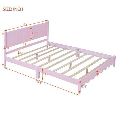 Queen Size Wood Platform Bed Frame, Retro Style Bed with Rectangular Headboard,No Need Box Spring,Pink - V.I.P Digital Presence