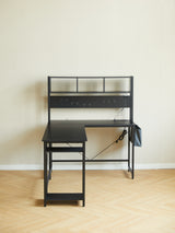 94.5 Inch Home Office Desk L shape gaming desk with LED storage Shelves METAL PANNEL and stool (BLACK) - V.I.P Digital Presence