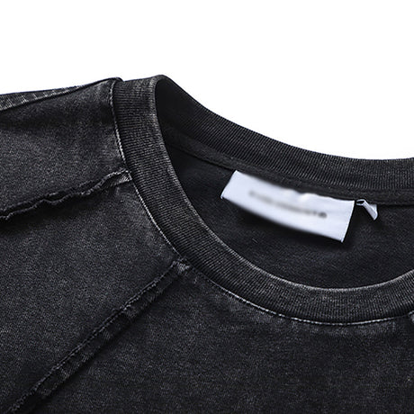 Spliced Raw Edge Short Sleeve T-Shirt Unique Design Hip Hop Men's Washed Vintage Casual Tee - V.I.P Digital Presence