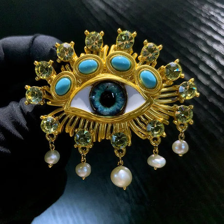 New Exaggerated Devil's Eye Brooch Baroque Pearl Tassel for Men Women Unisex Pin Jewelry European And American Vintage - V.I.P Digital Presence