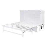 Queen Size Murphy Bed with Built-In Charging Station and a Shelf  White