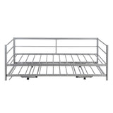 Twin Size Metal Daybed with Adjustable Trundle  Pop Up Trundle  Silver