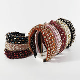 Fashionable gold velvet hand sewn full diamond hairband - V.I.P Digital Presence