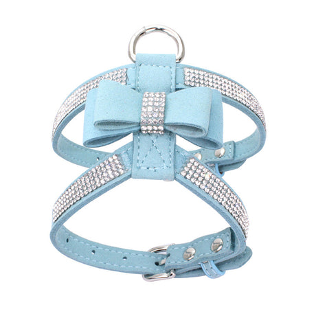 Sparkling rhinestone bow pet chest strap, rhinestone dog chest strap, suede microfiber dog chain pet supplies - V.I.P Digital Presence