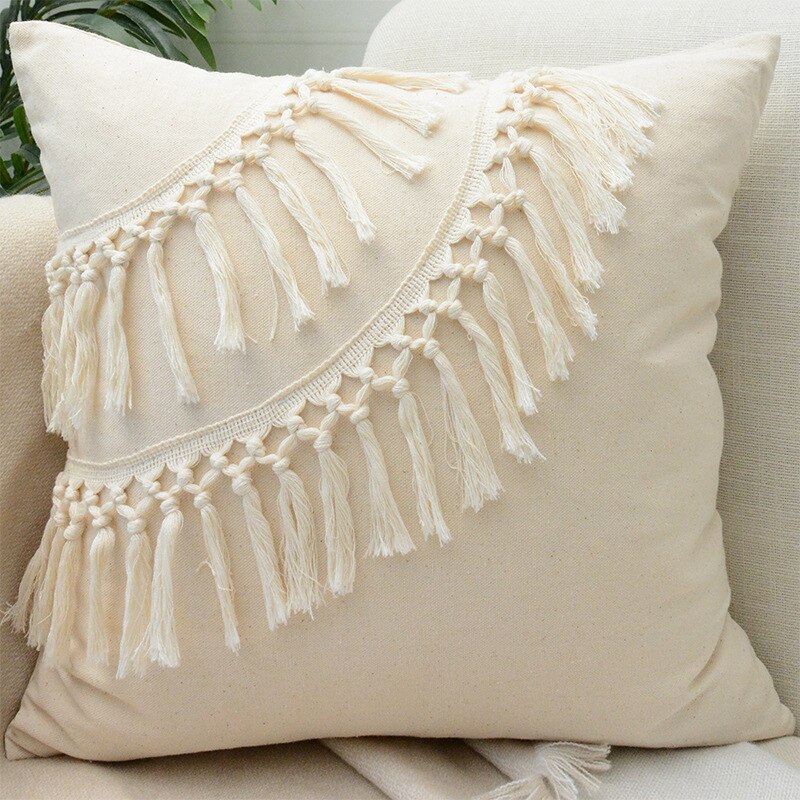 Tassels Cushion Cover 45x45cm Beige White Pillow Covers Decorative Pillow Case Square Home Boho Decor Macrame Pillowcase - V.I.P Digital Presence