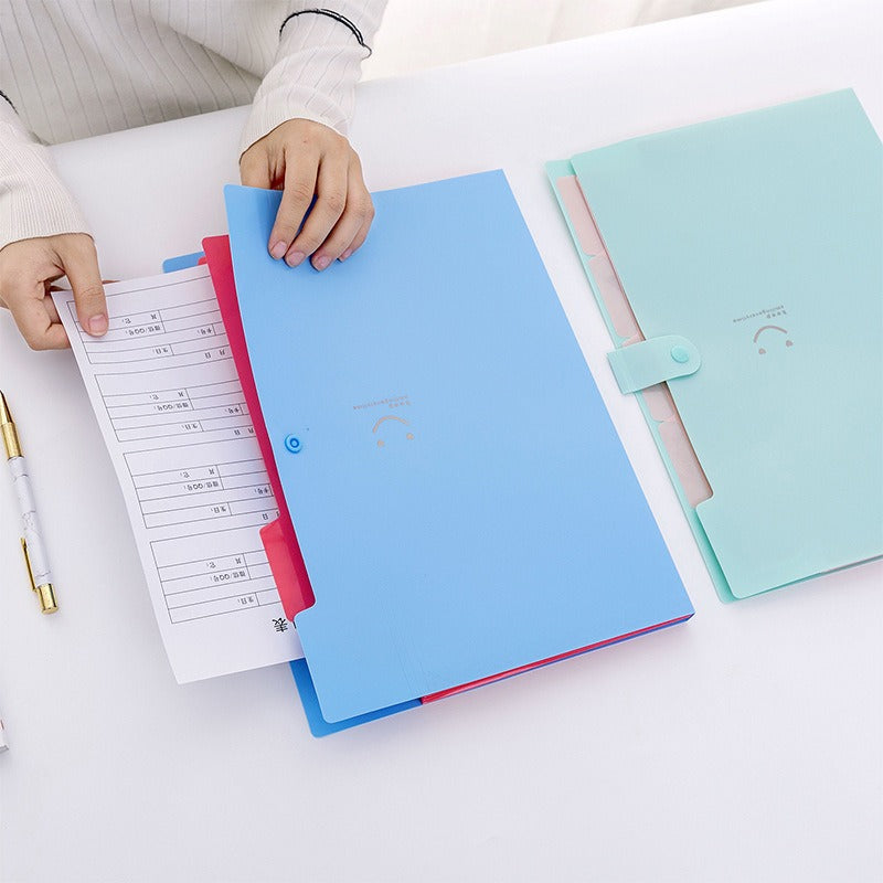 Student Multi-Layer Folder Smiley Face A4 Organ Bag File Pocket Insert Data Book Test Paper Folder 5 Compartments - V.I.P Digital Presence