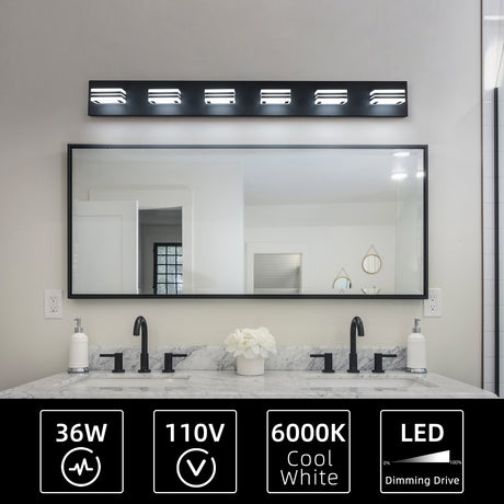 LED Modern Black Vanity Lights, 6-Lights Acrylic Matte Black Bathroom Vanity Lights Over Mirror - V.I.P Digital Presence