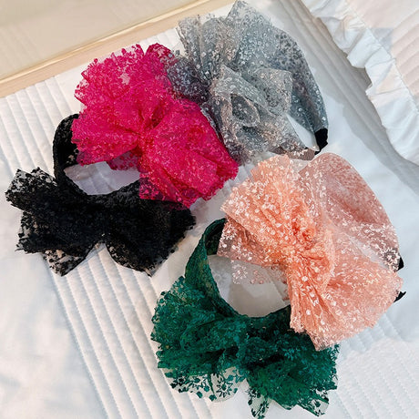 Fashionable oversized solid color lace bow headband - V.I.P Digital Presence
