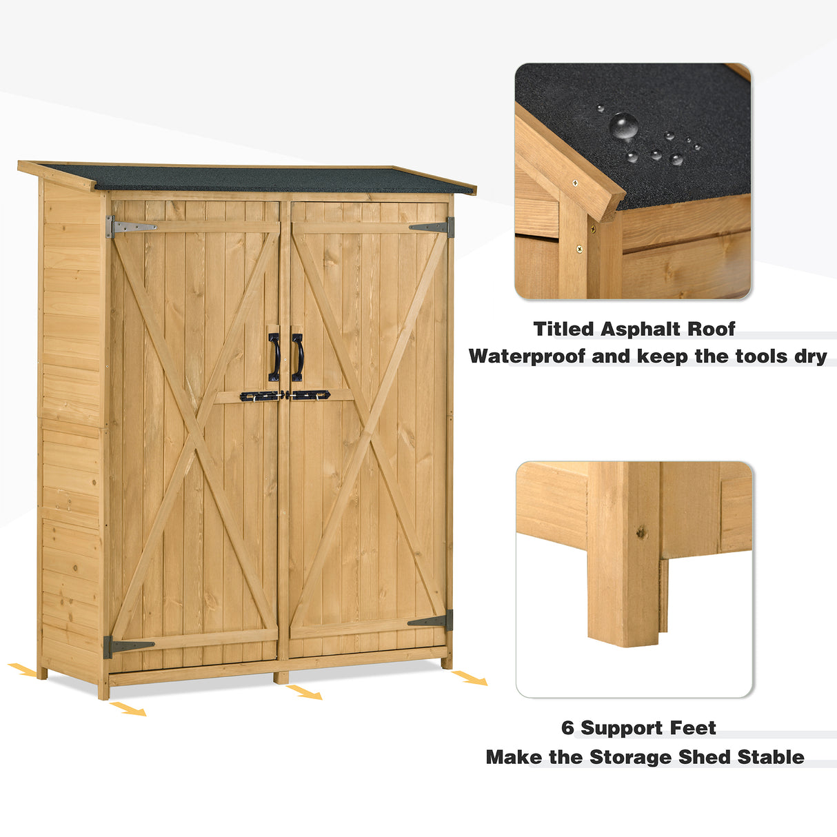 Outdoor 5.3ft Hx4.6ft L Wood Storage Shed Tool Organizer,Garden Shed, Storage Cabinet with Waterproof Asphalt Roof Natural - V.I.P Digital Presence