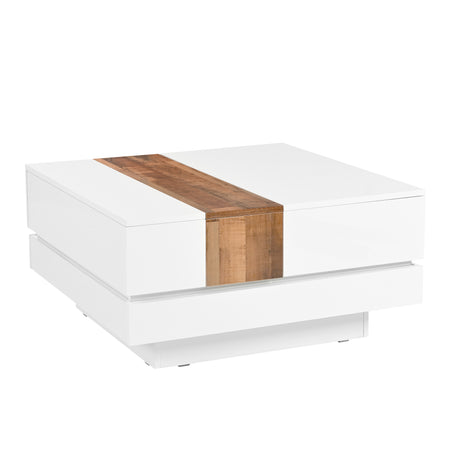 ON-TRANS 31.4 inches x 31.4 inches with sliding tabletop, high gloss center table, hidden storage room white - V.I.P Digital Presence