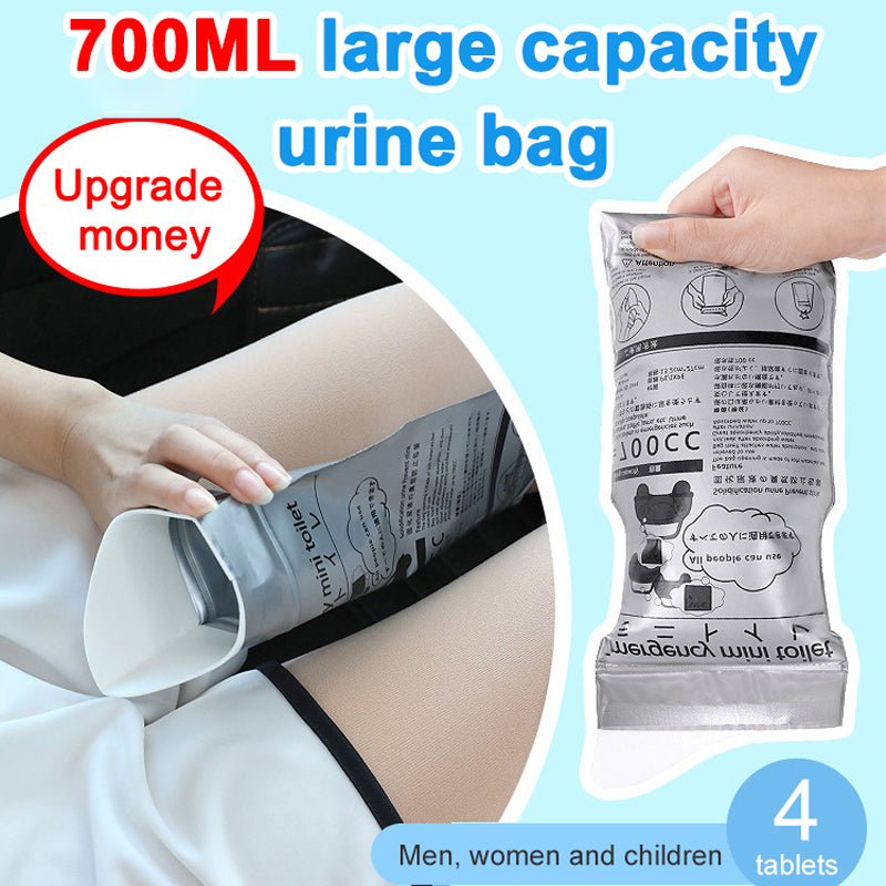 4 bolsas de orina de emergencia para exteriores, 700 ml, fáciles de transportar, mini inodoros móviles de viaje para bebés, mujeres y hombres. 