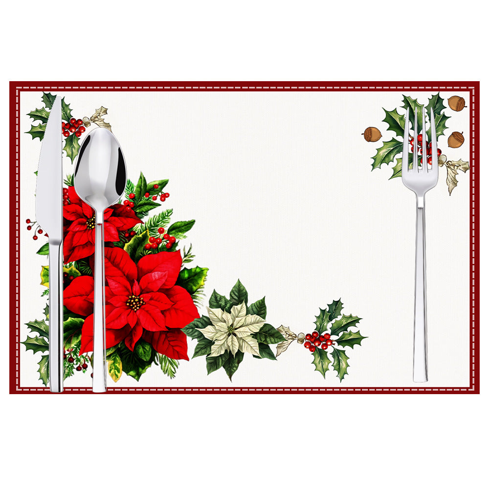 Christmas Red Flower Meal Mat Flower Pinecone Printed Table Mat Holiday Table Insulation Mat - V.I.P Digital Presence